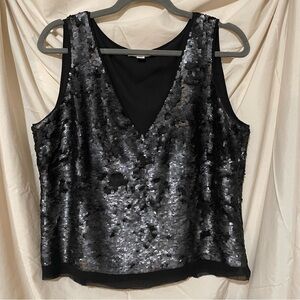 Calvin Klein Black Sequin Silk Tank Top